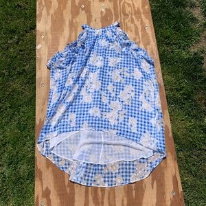 Blue Checkered‎ Floral Hi-Lo Cato’s Blouse 22/24W spring summer plus cottagecore